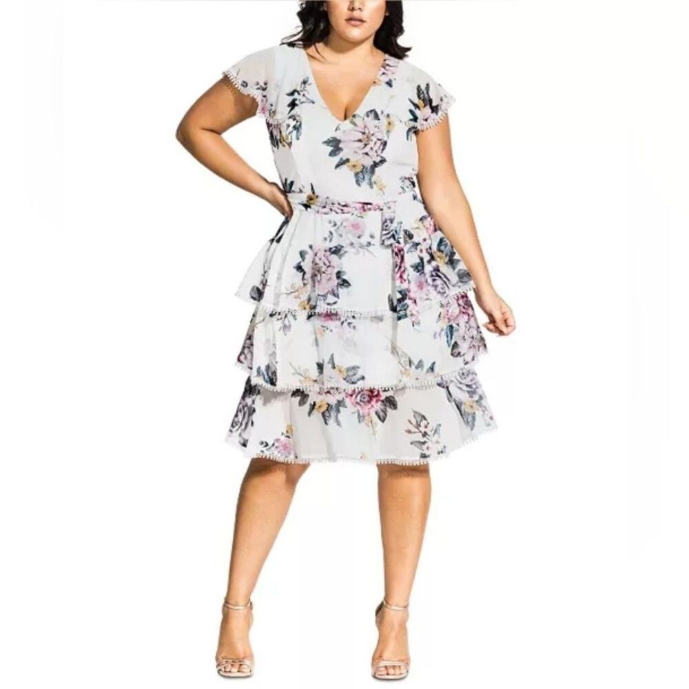 City Chic White Summer Love Short Sleeve Floral Mini Dress Plus Size 24 NWT